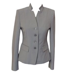 Basler fitted grey blazer w faux leather detailing